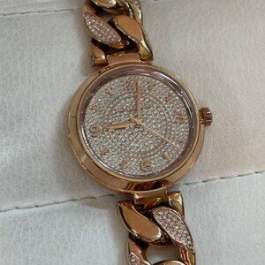 Michael Kors rose gold chain watch with crystal bezel and strap